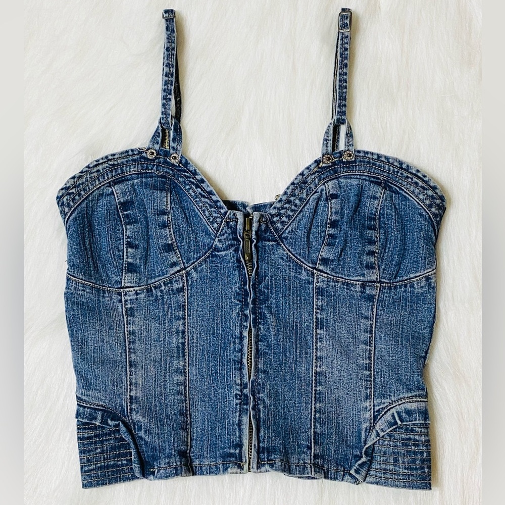 Cute Denim Jean Crop Top. Blue Jean Corset Zipper Halter Top